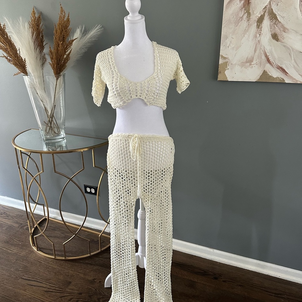 PrettyLittleThing Ivory Crochet Ensemble